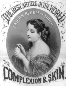 1862 advertisement for Laird’s Bloom of Youth, claiming to preserve and beautify the complexion and skin. Source: Cosmetics and Skin.