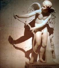 Cupid, Roman god of love, stringing his bow; Roman copy after Greek original by Lysippos. Musei Capitolini, Rome. 