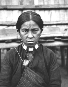 An Atayal tribal lady with tattoo on her face as a symbol of maturity for both male and female.